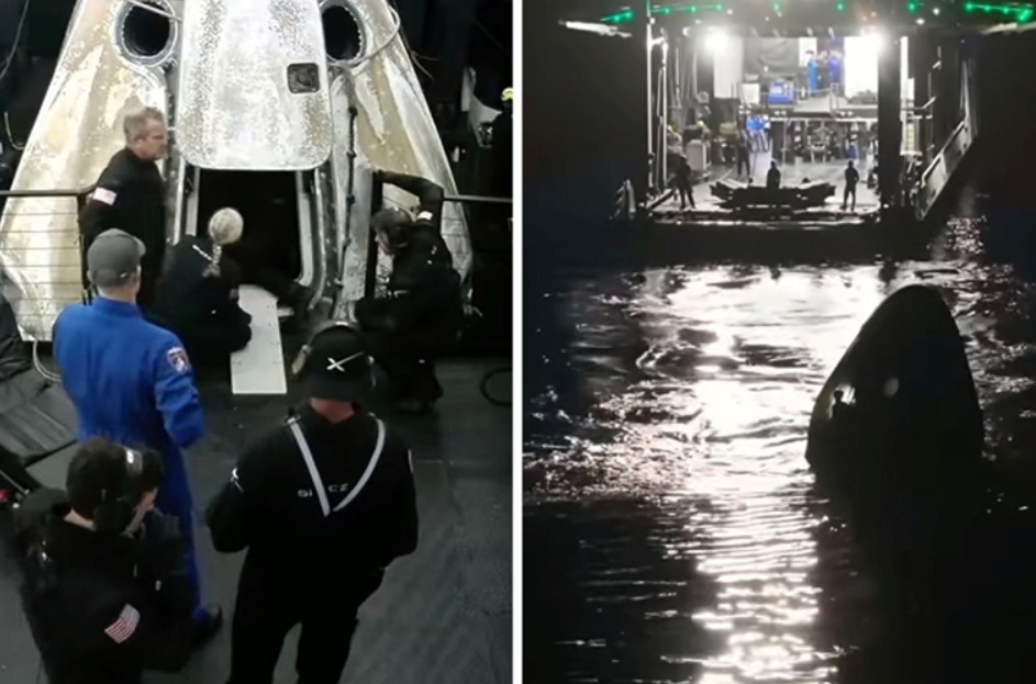 ВИДЕО: Капсулата Crew Dragon со болен астронаут и тројца членови на екипажот слета на Земјата